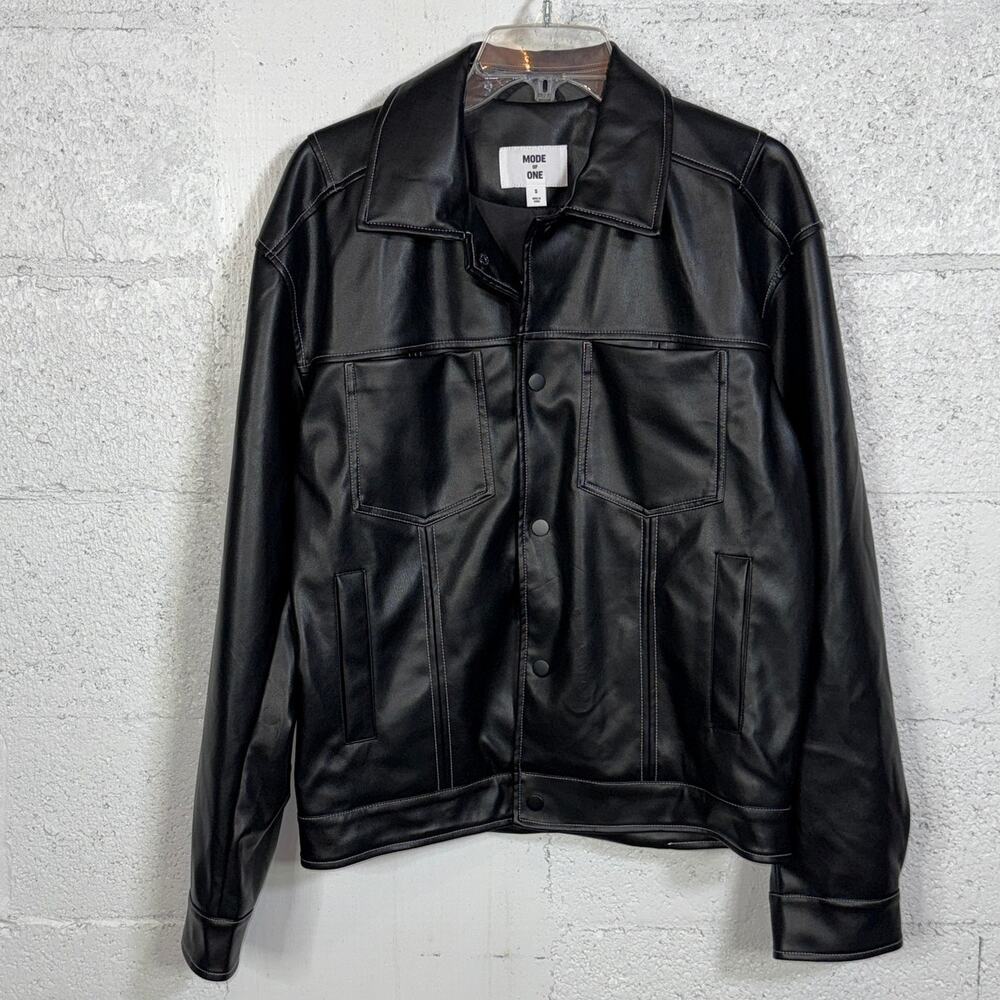Mode of One Men's Faux-Leather Trucker Jacket, Deep Black small, $100 - Picture 1 of 9